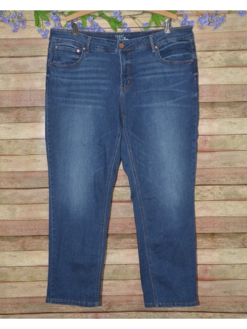 Time And Tru Womens Straight Leg Blue Denim Jeans Size 20 Stretch Cotton Blend